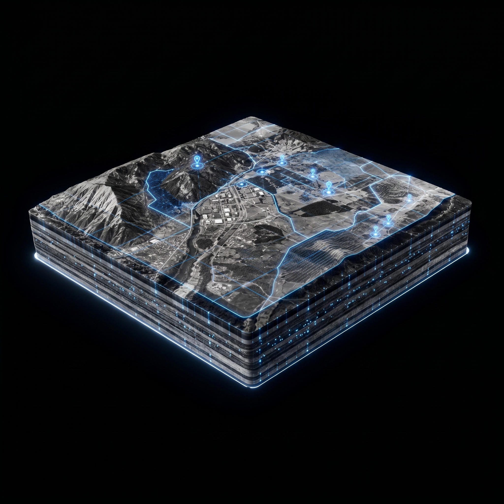 Wayland world model — a volumetric terrain slab with located targets